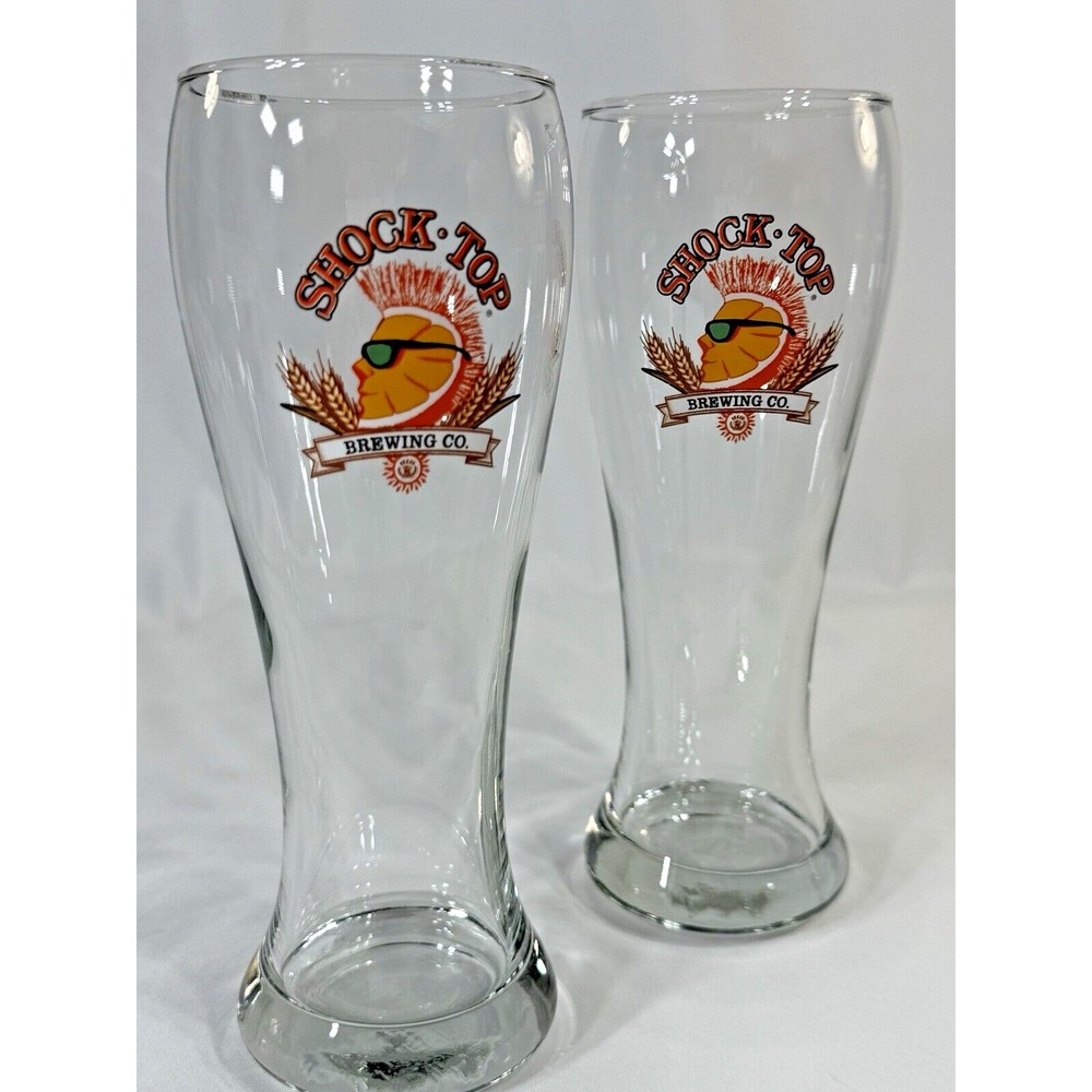Shock Top Brewing Company Beer 16 oz Pilsner Glasses Set of 2 New 8 inch Tall